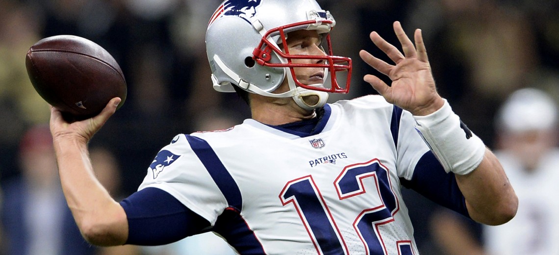 New England Patriots quarterback Tom Brady (12) passes in the first half of an NFL football game against the New Orleans Saints in New Orleans, Sunday, Sept. 17, 2017. (AP Photo/Bill Feig)